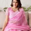 Pink Embroidery Organza Saree - Image 3