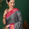 Grey Kanjivaram Silk Woven Saree - Image 2