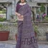 Wine Printed Cotton Leheriya Saree