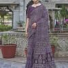 Wine Printed Cotton Leheriya Saree - Image 7