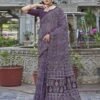 Wine Printed Cotton Leheriya Saree - Image 6