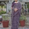 Wine Printed Cotton Leheriya Saree - Image 5