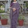 Wine Printed Cotton Leheriya Saree - Image 4