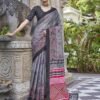 Grey Printed Cotton Saree - Image 8