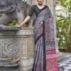 Grey Printed Cotton Saree - Image 7