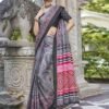 Grey Printed Cotton Saree - Image 4