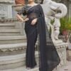 Black Plain Georgette Saree - Image 7