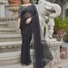 Black Plain Georgette Saree - Image 6