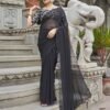 Black Plain Georgette Saree - Image 5