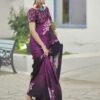 Black Printed Satin Saree - Image 5