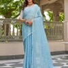 Blue Leheriya Linen Woven Saree - Image 6