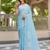 Blue Leheriya Linen Woven Saree - Image 5