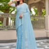 Blue Leheriya Linen Woven Saree - Image 4