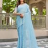 Blue Leheriya Linen Woven Saree