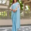 Blue Leheriya Linen Woven Saree - Image 3