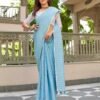 Blue Leheriya Linen Woven Saree - Image 2