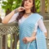 Blue Leheriya Linen Woven Saree - Image 7