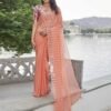 Peach Checkered Chiffon Woven Saree