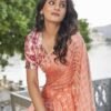 Peach Checkered Chiffon Woven Saree - Image 4