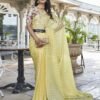 Yellow Checkered Chiffon Woven Saree