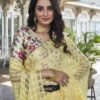 Yellow Checkered Chiffon Woven Saree - Image 8