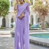 Lavender Leheriya Georgette Plain Saree - Image 4