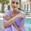 Lavender Leheriya Georgette Plain Saree - Image 3