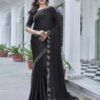 Black Swarovski Satin Plain Saree - Image 7