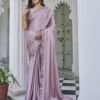 Pink Swarovski Satin Plain Saree - Image 5