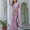 Pink Swarovski Satin Plain Saree