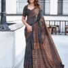 Steel Grey Georgette Printed Saree - Image 5