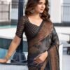 Steel Grey Georgette Printed Saree - Image 2