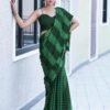 Dark Green Georgette Printed Leheriya Saree - Image 4