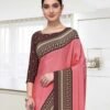 Rose Pink Polyester Printed Saree - Image 2