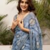 Blue Chiffon Printed Saree - Image 2