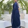 Navy Blue Chiffon Zari Plain Saree - Image 3