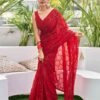 Red Georgette Sequence Saree - Image 4