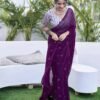Dark Purple Georgette Sequence Embroidery Saree - Image 8