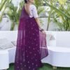 Dark Purple Georgette Sequence Embroidery Saree - Image 7