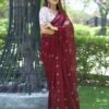 Maroon Georgette Sequence Embroidery Saree - Image 6
