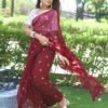 Maroon Georgette Sequence Embroidery Saree - Image 5