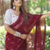 Maroon Georgette Sequence Embroidery Saree - Image 2