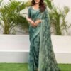 Teal Green Chiffon Printed Saree