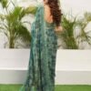 Teal Green Chiffon Printed Saree - Image 3
