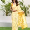 Yellow Chiffon Printed Saree - Image 3