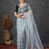 Steel Grey Net Plain Saree
