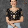 Steel Grey Net Plain Saree - Image 5