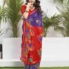 Violet Cotton Printed Saree - Image 4