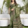 Olive Green Cotton Printed Saree