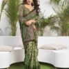 Olive Green Cotton Printed Saree - Image 2